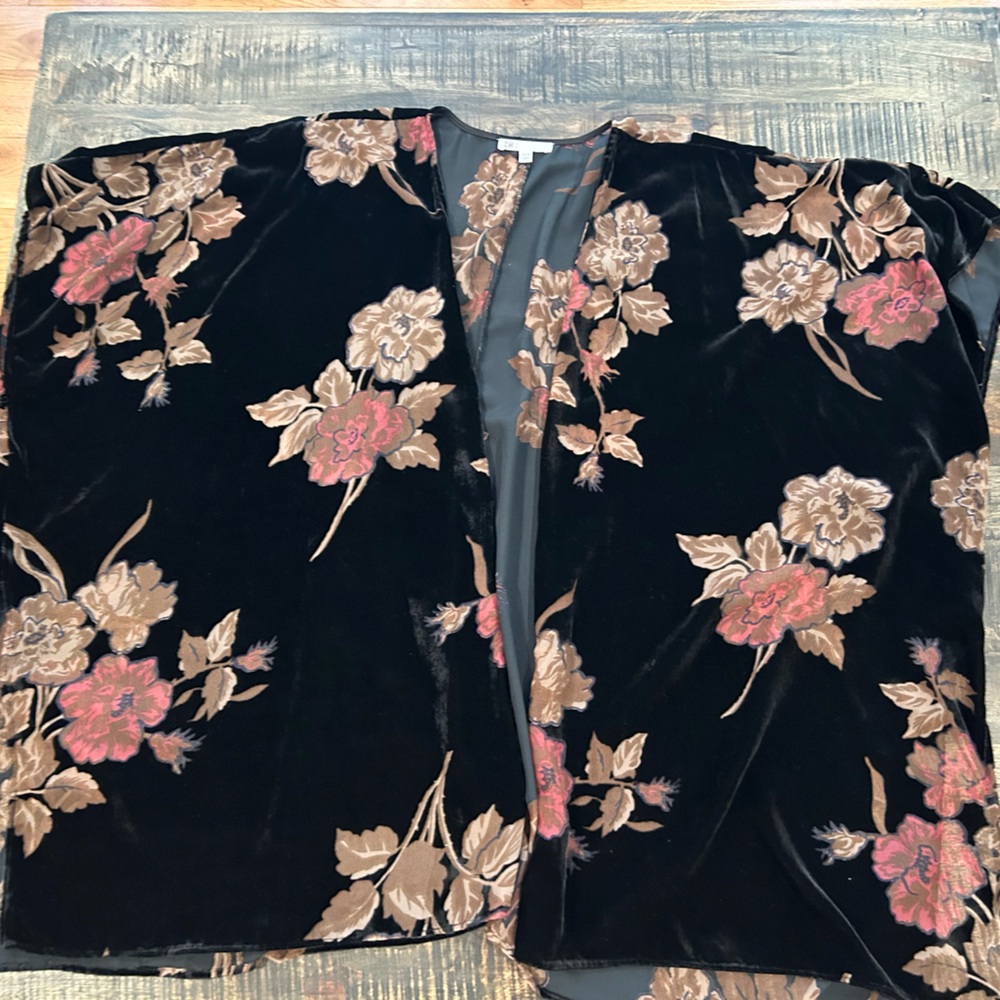 DR2 Velvet Sheer Burnout Floral Kimono Wrap Jacket Top Small XS Nordstrom